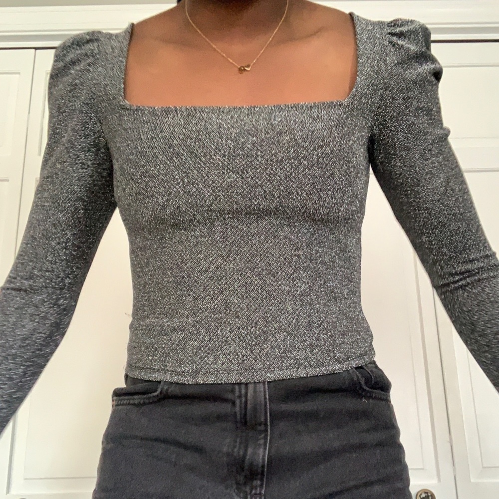 H&M Sparkly Square Neck Long Sleeve Top